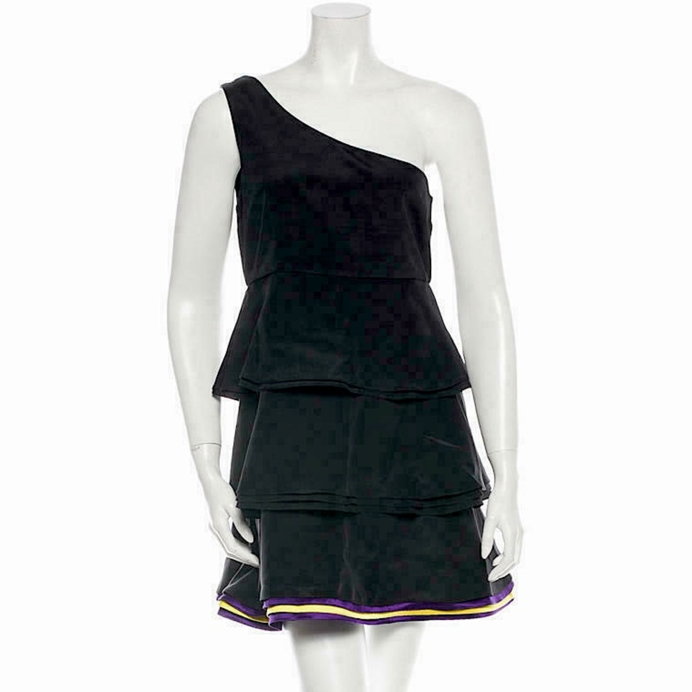Alice & Olivia Silk One Shoulder Tiered Dress